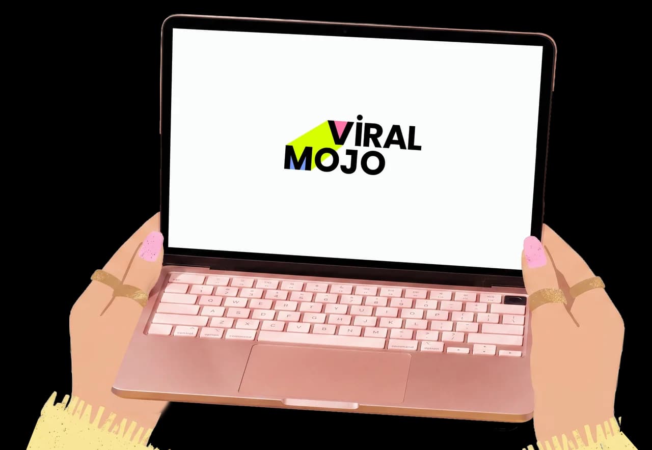 The ViralMojo workspace on a laptop