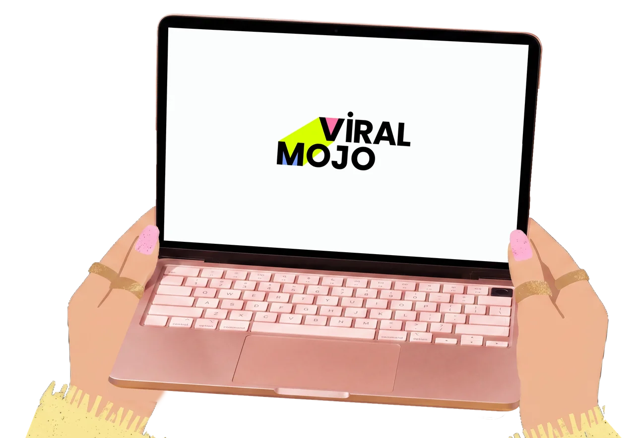 The ViralMojo workspace on a laptop