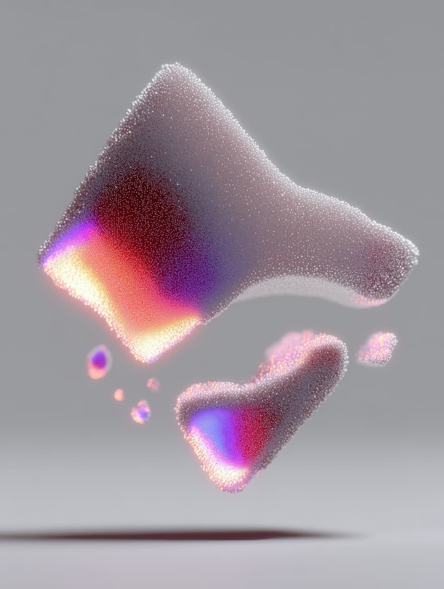 a floating colorful object on a grey background